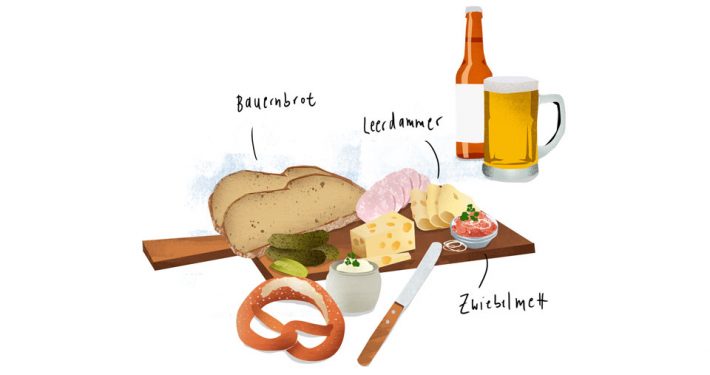 Deftiges Abendbrot – Deutsches Essen in Hamburg Illustration: Kaja Paradiek