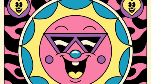 Bunte Illustration zur Veranstaltung Stay Sunny mit fröhlichem Smiley in der Mitte