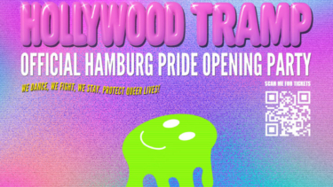 Bunte Illustration von Hollywood Tramp - Pride Opening Party (lila, grün mit smiley)