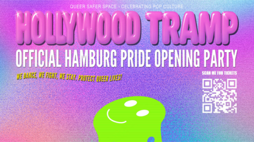 Bunte Illustration von Hollywood Tramp - Pride Opening Party (lila, grün mit smiley)