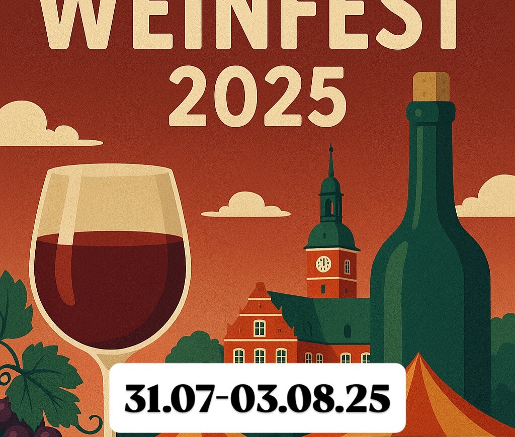 Illustration Bergedorfer Weinfest 2025 - Wein, Flasche, Kirche
