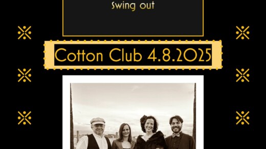 Veranstaltungsankündigung für Ladazoo im Cotton Club am 4. August 2025 mit Gruppenfoto von vier Personen