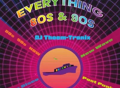 Illustration bunt und bunter Schriftzug Everything 80s & 90s