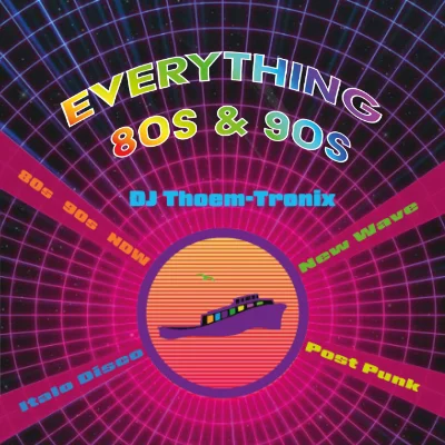 Illustration bunt und bunter Schriftzug Everything 80s & 90s