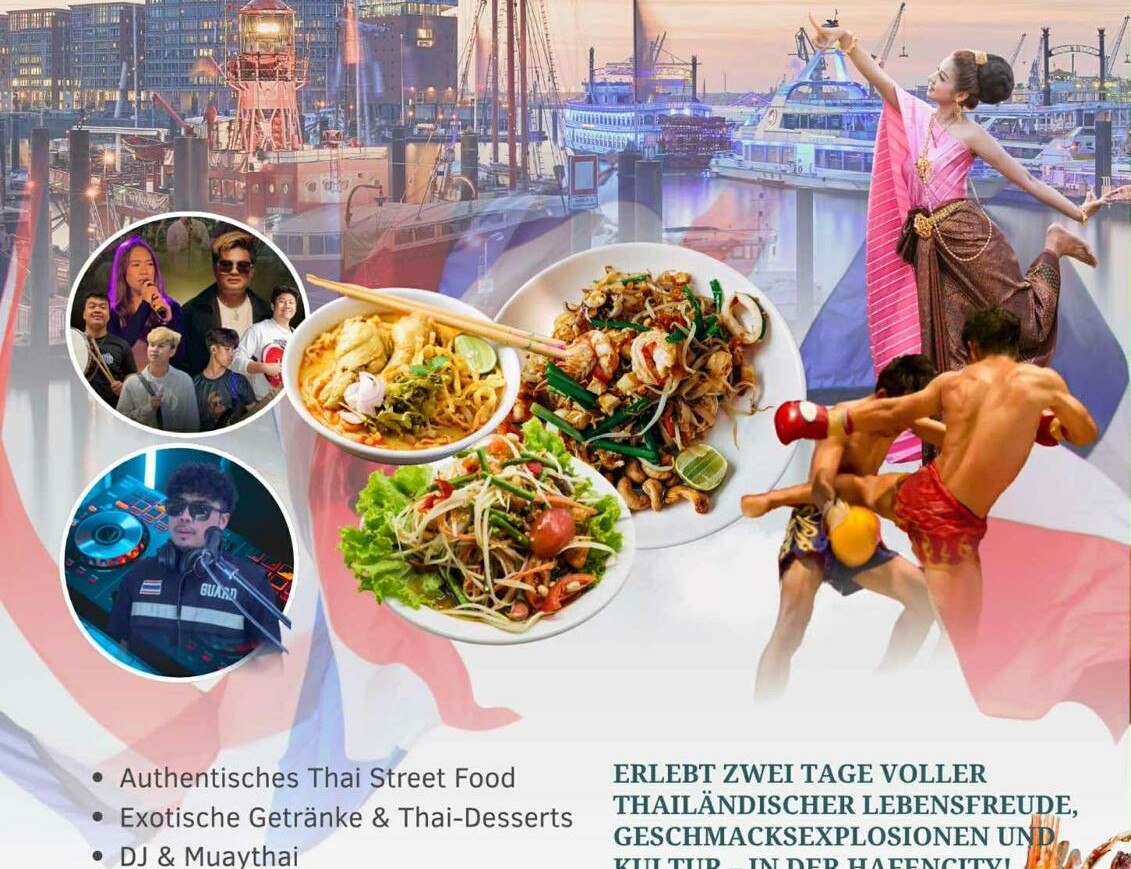 Illustration Thai Food Festival mit Speisen und Informationen