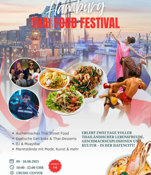 Illustration Thai Food Festival mit Speisen und Informationen