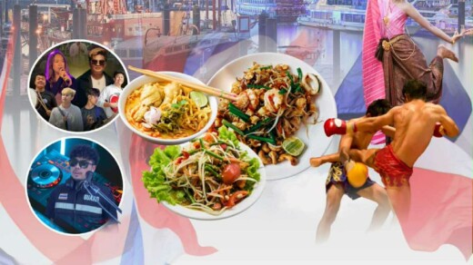 Illustration Thai Food Festival mit Speisen und Informationen