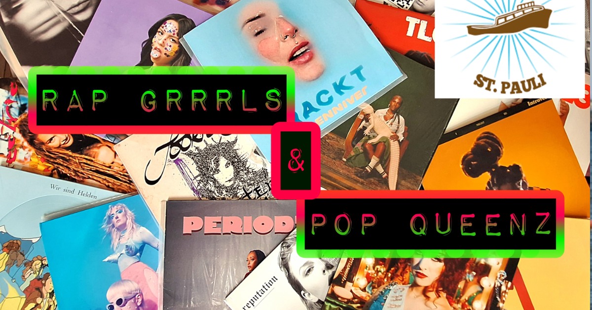 Illustration mit Album Covern und Schriftzug - RAP GRRRLS & POP QUEENZ