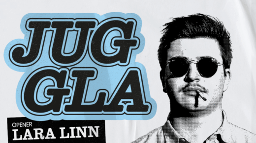 Juggla als scharz weiß Foto rechts und links Juggla als Schriftzug
