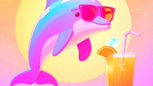Delphin mit Sonnenbrille und ein Cocktail