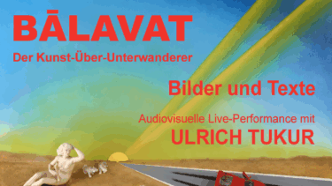 Illustration mit einer Figur und einer langen Straße - Schriftzug Balavat
