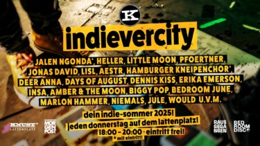 Plakat für 'indieverity' mit Veranstaltungshinweisen und Text in gelber Schrift auf dunklem Hintergrund