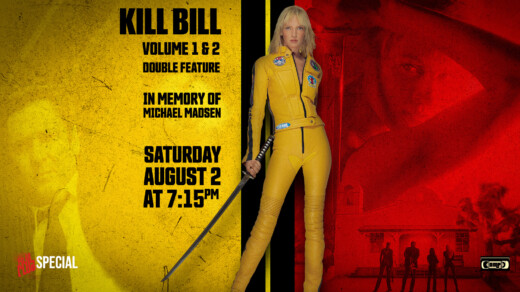 Illustration mit Fotos in rot und gelb vom Film Kill Bill