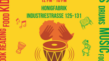 Gelbe Illustration vom Afrofusion Fest in Wilhelmsburg