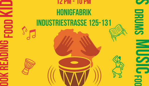 Gelbe Illustration vom Afrofusion Fest in Wilhelmsburg
