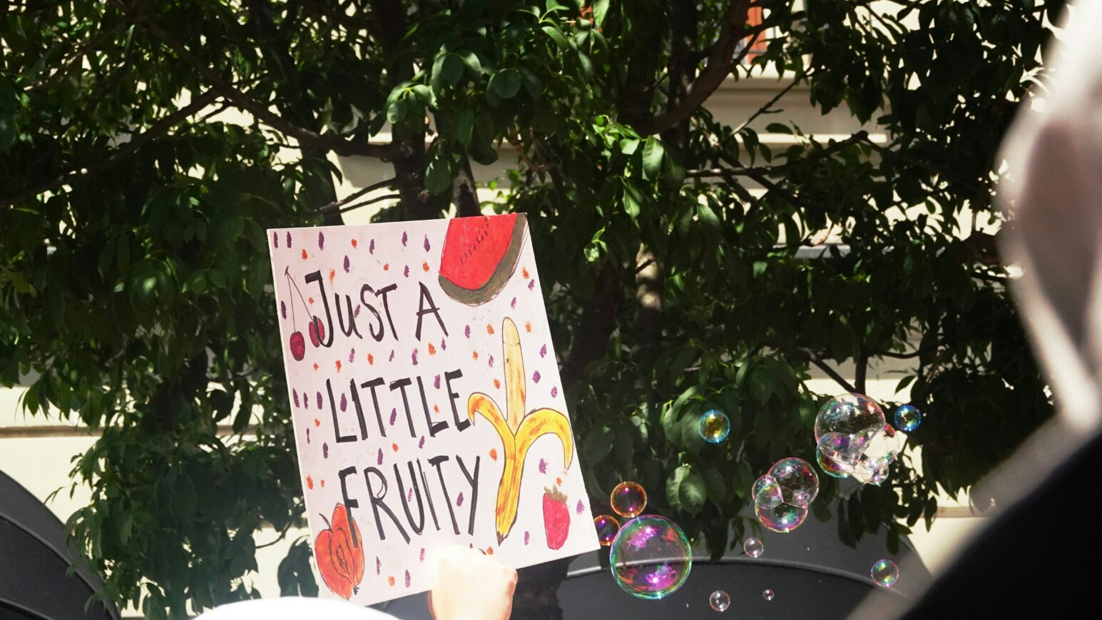 Ein Demo-Schild mit "Just a little fruity"