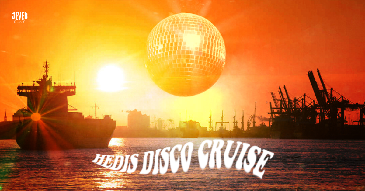 Sonnenuntergang mit einer Discokugel als Sonne für das Disco Cruise-Event von Frau Hedi