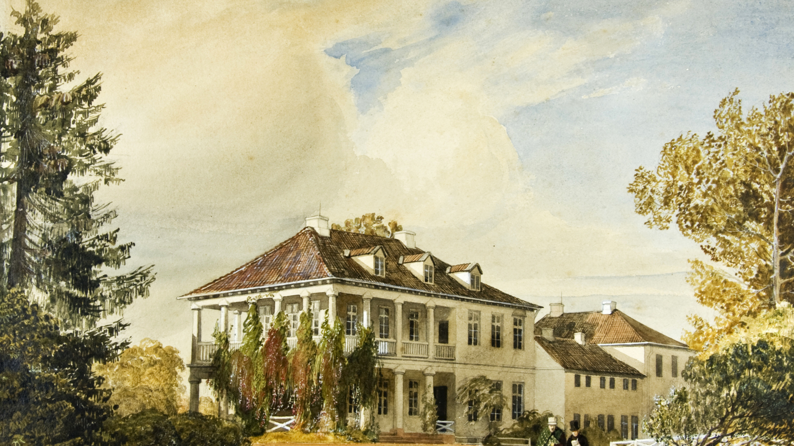 Baron Voght und sein Sekretär vor dem Landsitz in Flottbek, 1837 gemalt von Johann Jacob Gensler ©SHMH