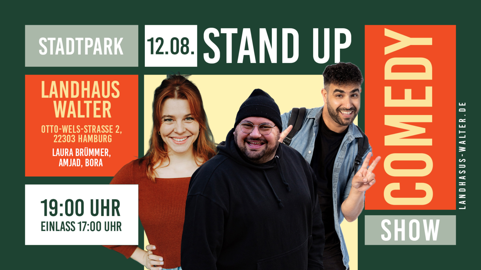Illustration zum Comedy-Sommer im Landhaus Walter mit Laura Brömmer, Amjad und Bora