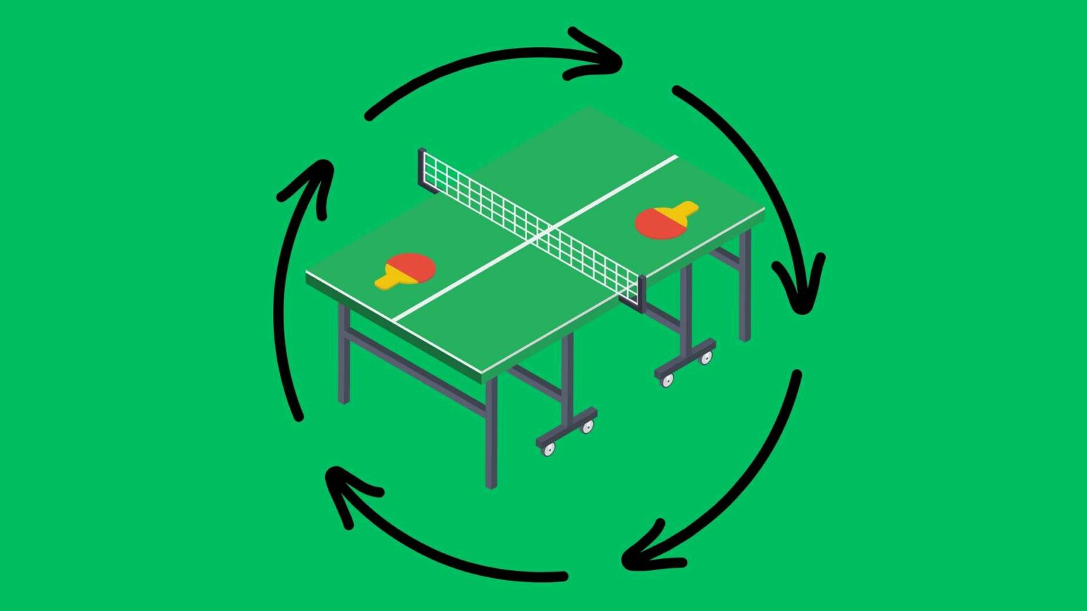 Eine Tischtennisplatte mit zwei Schlägern
