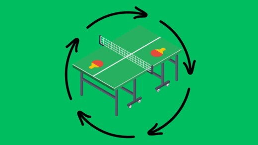 Eine Tischtennisplatte mit zwei Schlägern