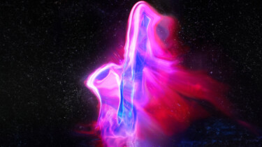Ein pink leuchtendes Objekt vor schwarzem Hintergrund