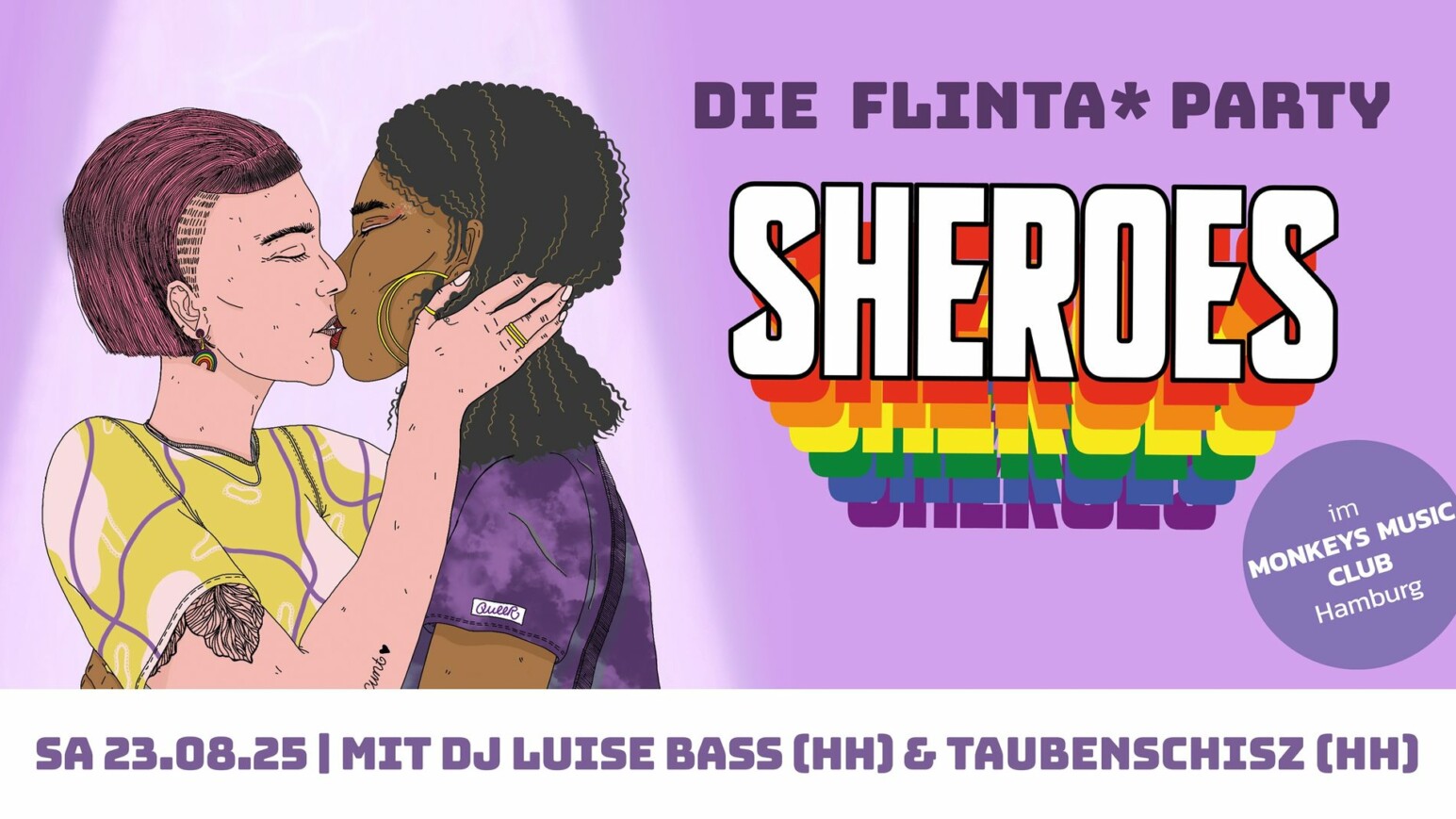 Illustration - 2 Personen küssen sich - Flinta* Party Sheroes