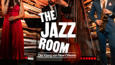 Illustration mit Personen auf einer Bühne zum THE JAZZ ROOM