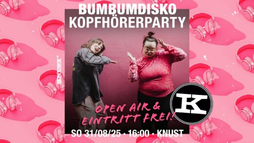 Illustration mit zwei Personen zu BUMBUMDISKO KOPFHÖRERPARTY