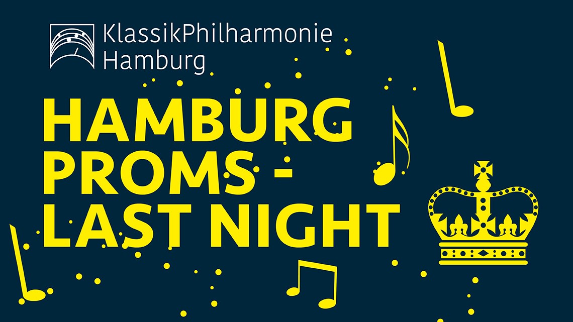 Illustration Hamburg Proms Night - Gelbe Schrift vor blauem Hintergrund