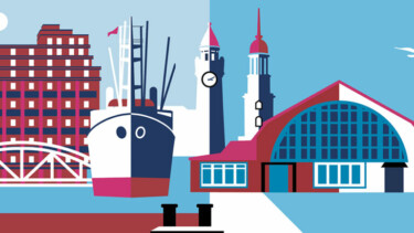 Illustration verschiedener Wahrzeichen Hamburgs