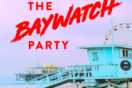 Illustration - Strand in der USA - Schrift Baywatch Party