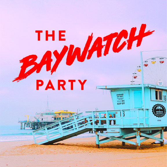 Illustration - Strand in der USA - Schrift Baywatch Party