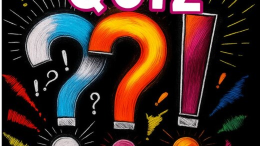 Bunte Fragezeichen in verschiedenen Farben (blau, orange, pink) umgeben von bunten Strahlen. Text: 'PUB QUIZ' und Daten '25.09. / 09.10. / 23.10.'