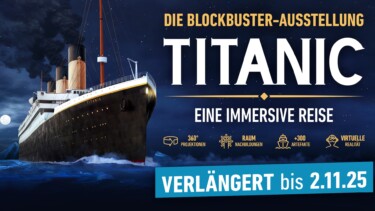 Illustration der Titanic zum Event Die Blockbuster-Ausstellung Titanic - Eine immersive Reise