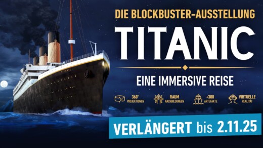 Illustration der Titanic zum Event Die Blockbuster-Ausstellung Titanic - Eine immersive Reise