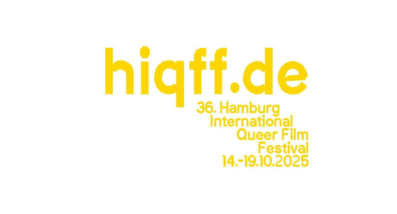 Schrift gelb vor weißer Hintergrund zum HIQFF