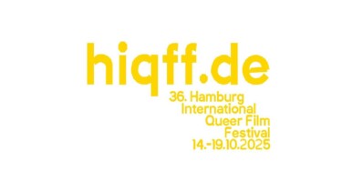 Schrift gelb vor weißer Hintergrund zum HIQFF