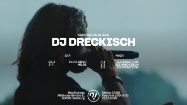 Person mit Mikrofon in der Hand - Schriftzug DJ Dreckisch