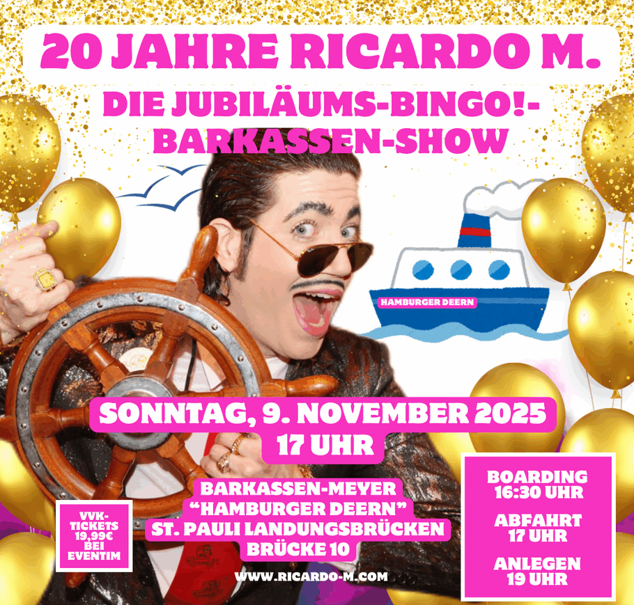 Illustration zu 20 Jahre Ricardo M. - Die Jubiläums-Bingo-Barkassen-Show!