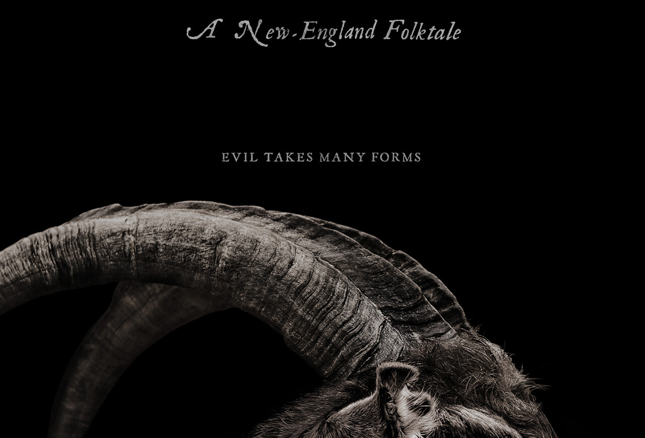 Ziegenbock Kopf vor schwarzem Hintergrund - Schriftzug THE WITCH