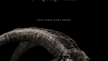 Ziegenbock Kopf vor schwarzem Hintergrund - Schriftzug THE WITCH