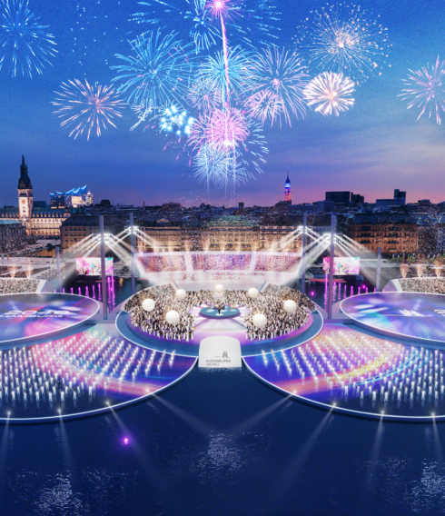 Eine Riesenshow? So wie auf dieser Visualisierung könnte die Feier der Olympischen Spiele auf der Binnenalster aussehen