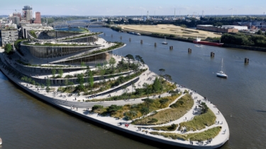 Die neue geplante Oper in der HafenCity aus der Vogelperspektive