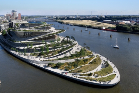 Die neue geplante Oper in der HafenCity aus der Vogelperspektive