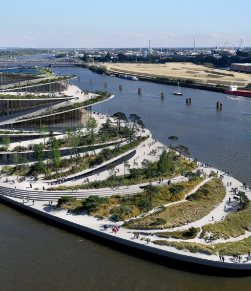 Die neue geplante Oper in der HafenCity aus der Vogelperspektive