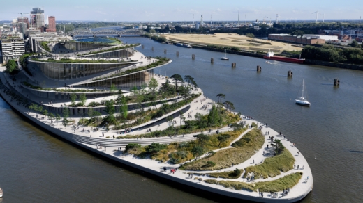 Die neue geplante Oper in der HafenCity aus der Vogelperspektive