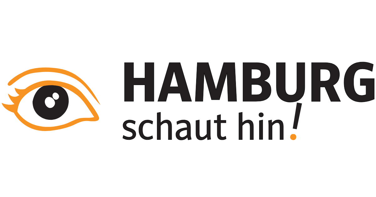 Slogan "Hamburg schaut hin!" mit Darstellung eines Auges
