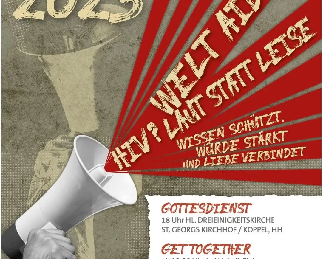 Plakat für den Weltaidstag 2025 in der Dreieinigkeitskirche St.Georg
