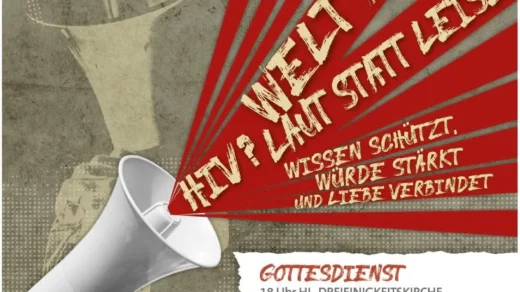 Plakat für den Weltaidstag 2025 in der Dreieinigkeitskirche St.Georg